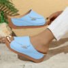 Summer Wedge Slides Slippers Fashion Fish Mouth Thick Bottom Roman Shoes Solid Color Beach Sandals For Women